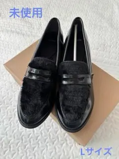 未使用☆黒の合成皮革ファーローファー
