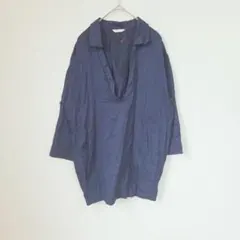 pour la frime 綿100％ ネイビー シャツ チュニック Vネックのサムネイル