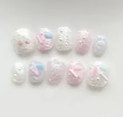 ネイルチップ ゆめかわ パステル 韓国 量産型 ベリーショート サイズオーダー