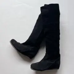 ムートン　ロングブーツ　ブラック　本革スエード　黒