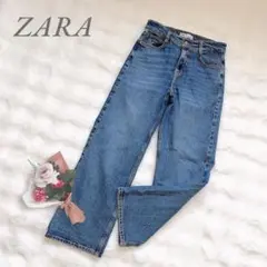 ザラ◆ハイウエストワイドデニムパンツ(M)ブルー スタイルアップ 大人カジュアル