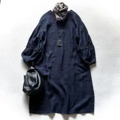 美品ネストローブnest Robe サフィラン リネン パフスリーブ ワンピース