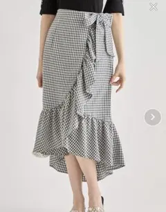 りぼん付きギンガムチェックラッフルフリルラップフィッシュテールスカート