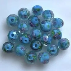 ガラスビーズ ボタン形　ミルキーブルー　 20個セット　ハンドメイド