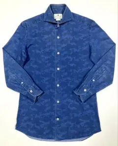 極美品 ジャンネット ホリゾンタルカラー ネイビー コットン ドレスシャツ 15 極美品 ジャンネット ホリゾンタルカラー ネイビー コットン ドレス