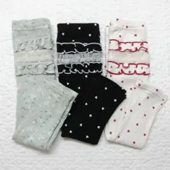 プティマイン　バックフリルレギンス3点セット　グリーン花柄＆ホワイト＆黒ハート