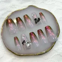 【現品1点限り】ネイルチップ：大きめサイズ　ロングネイル　ミラー　オーロラ