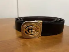 GUCCI ブラックレザーベルト ダブルGロゴ