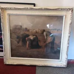 昭和レトロ 水晶絵 フランソワ ミレー 落穂拾い 複製名画 絵画 美術品