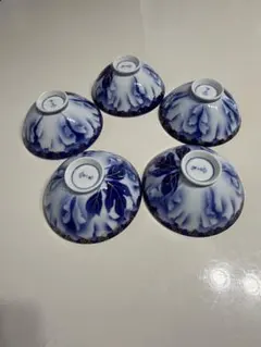 京名工 幹山伝七 青花煎茶碗5客 網代ケース付 東Y8-0611☆新トコエ