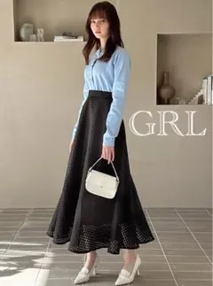 美品✨【GRL】ロングスカート シースルー シアー チェック ブラックのサムネイル
