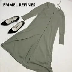EMMEL REFINES ニットロングカーディガン Vネック カーキ 薄手のサムネイル