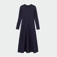 プラステ　ホールガーメント®ニットフレアワンピース（長袖）　ネイビー