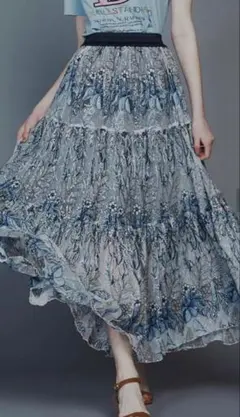 ダブルスタンダードクロージング　チュール刺繍　花柄　ロングスカート　美品