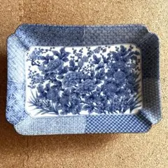 龍峰　高台　青白花柄　大皿　未使用