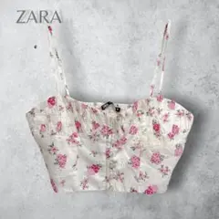 ZARA ザラ　花柄コルセット風キャミソール ビスチェ　白×ピンク Sサイズのサムネイル