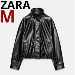 ZARA ザラ ボリュームフェイクレザージャケット 黒 Mサイズ
