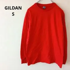 USA古着GILDAN 無地 長袖カットソー ロンT レッド S