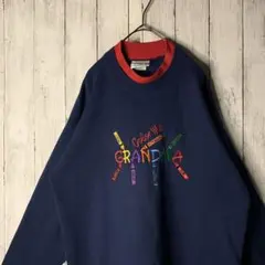 古着 スウェット トレーナー 刺繍 ビッグロゴ クレヨン ネイビー 