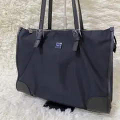 【美品】アニエスベー トートバッグ ネイビー レザー×ナイロン 通勤 A4