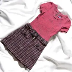 美品 バーバリーブルーレーベル ドッキング ワンピース ニット ツイード ミニ丈