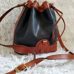 極美品 Courreges レザー PVC 切替 巾着型 ショルダーバッグ