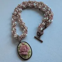 ハンドメイド ピンクローズ ネックレス