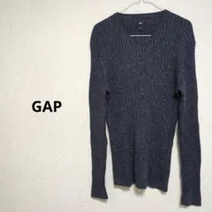 GAP ギャップ リブ編みニット シンプル 綿100% ブルーグレー 【L】