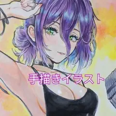 手描き　イラスト　小色紙　チェンソーマン　ファンアート　レゼ