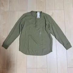 新品 タグ付き UNIQLO ワッフル ヘンリーネックT L オリーブ　送料込み