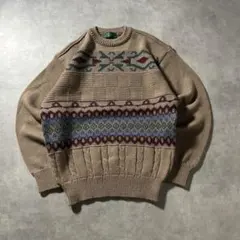 ヴィンテージ ベージュ ノルディック 幾何学 模様 レトロ ニットセーター