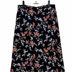 PEYTON PLACE花柄ロングスカート 黒地 赤紫黄色 M 春夏秋