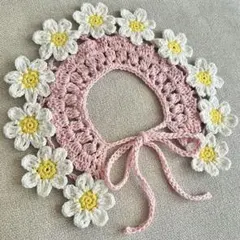 ハンドメイド かぎ編み つけ襟 ベビー キッズ フラワーモチーフ スタイ ラメ