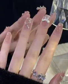 ネイルチップ セット ピンク リボン パール キラキラ 装飾 shein