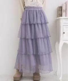 【美品タグ付き】ems エムズ ティアードプリーツチュールSK ブルー
