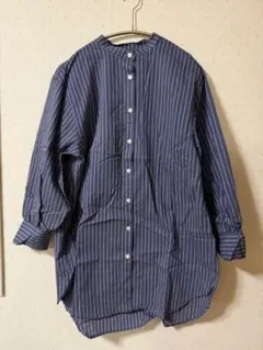 NANOuniverse ナノユニバース バンドカラーストライプチュニックシャツ