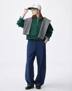 GU ジーユー デニムスウェットバレルレッグパンツ Q ブルー Ｍ