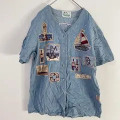 １点もの✨半袖 デニムシャツ トップス 古着 レディース Tシャツ デニム