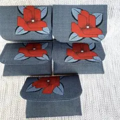 【着物リメイク】ポケットティッシュカバー5個セット【青赤椿】