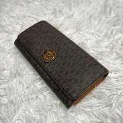 極美品　マイケルコース　シグネチャー　ブラウン　長財布　折り財布　レザー