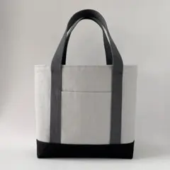 ライトグレー＆黒　帆布　ハンドメイド　トートバッグ　ファスナー付き☆