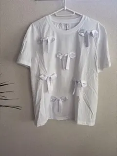 新品　ZARA リボン付きTシャツ ホワイト Sのサムネイル