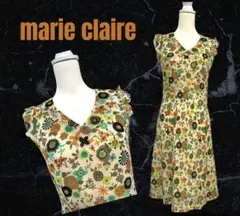 【マリークレール】Aライン　ロングワンピース 幾何学花柄　レトロ調　極美品のサムネイル