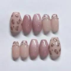 現品　ネイルチップ　ピンク　マグネット　ヒョウ柄　レオパード　ギャル　y2k