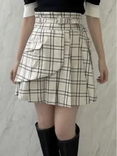 【新品】レイヤードプリーツミニスカート dazzlin チェック ベージュ M