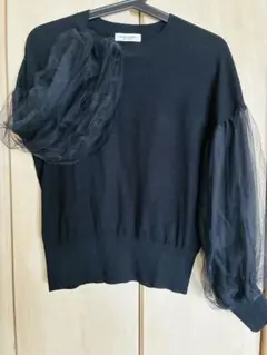 ★Spick &span★シースルーチュールスリーブ ブラックニット