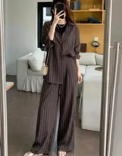 Dazy ストライプ柄 パンツセットアップ コーヒーブラウン
