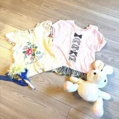 フリル　花柄　黄色　ピンク　シャツ　女の子　90 　95 トップス　リボン