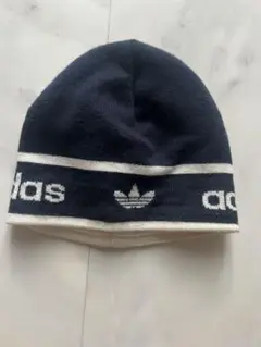 adidas トレフォイルロゴ ニット帽 ビーニー ネイビー 90’sのサムネイル