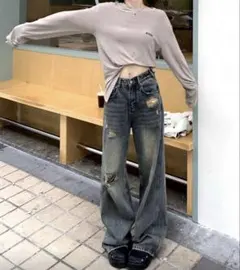 SHEIN ダメージ加工 デニムパンツ